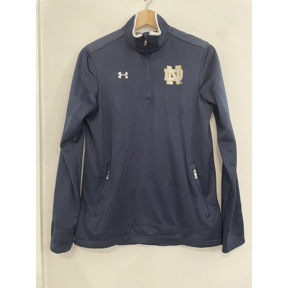Under‎ Armour Women's Notre Dame 1/4 Zip Navy Blue Spell Out Sweatshirt Medium